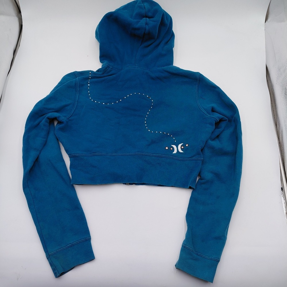 Hurley Full Zip Hoodie Sweater Womens S Teal Bird Cropped Y2K Bella Swan Rory - Picture 8 of 10